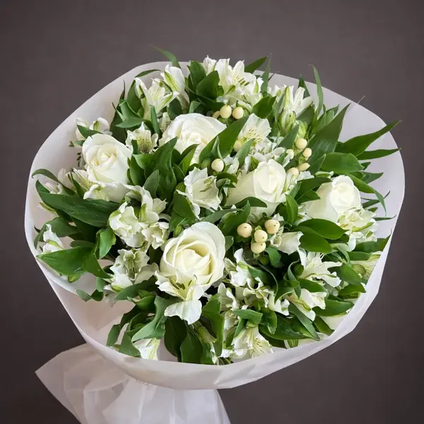 Alisa White Roses & Alstroemeria Flower Bouquet