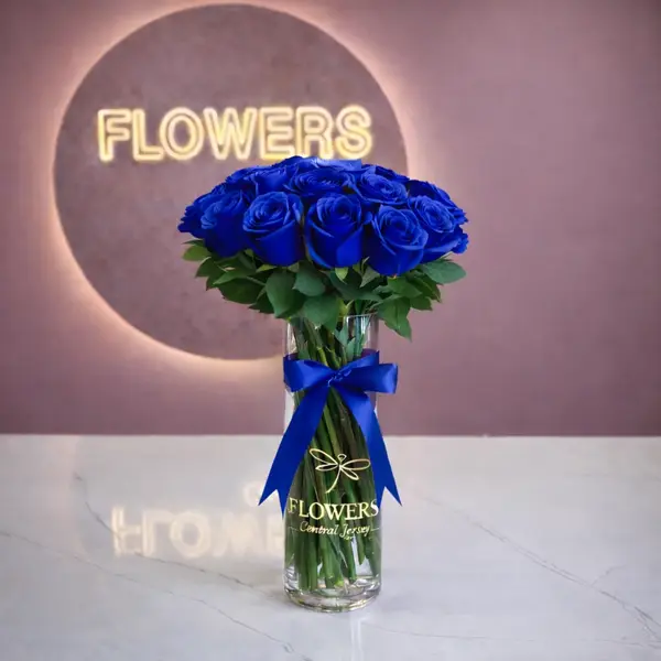 Blue Long Stem Roses in Signature Vase