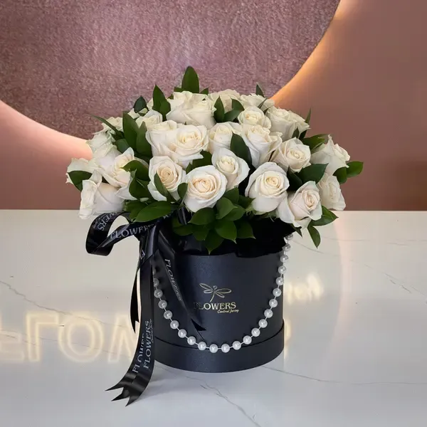 Coco White Roses & Greens Flower Box