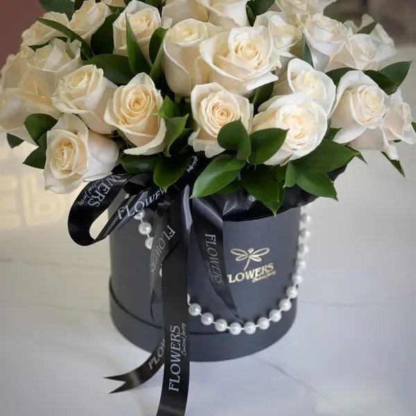 Coco White Roses & Greens Flower Box