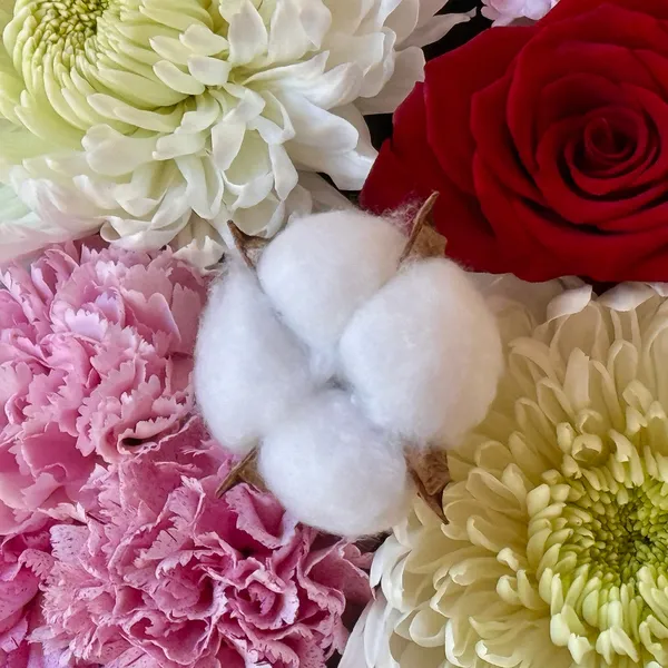 Margo Red Roses Mums & Dianthus Flower Bouquet