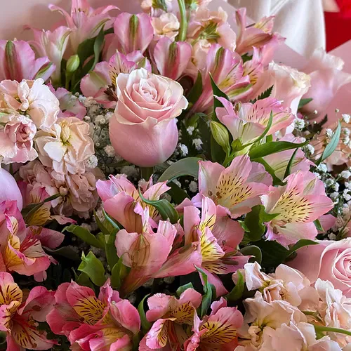 MILANA Soft Pink Roses and Alstroemeria Flower Bouquet
