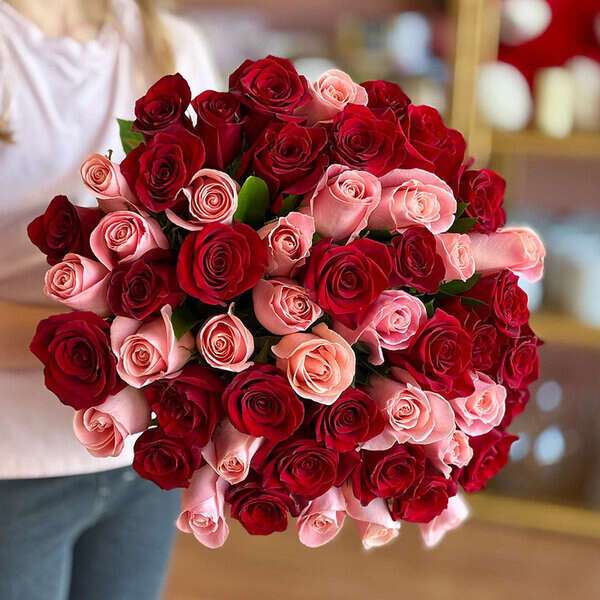 Red & Light Pink Roses Mix Bouquet