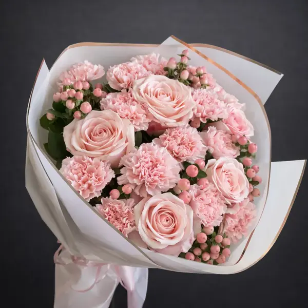 SONYA Light Pink Roses & Berries Flower Bouquet