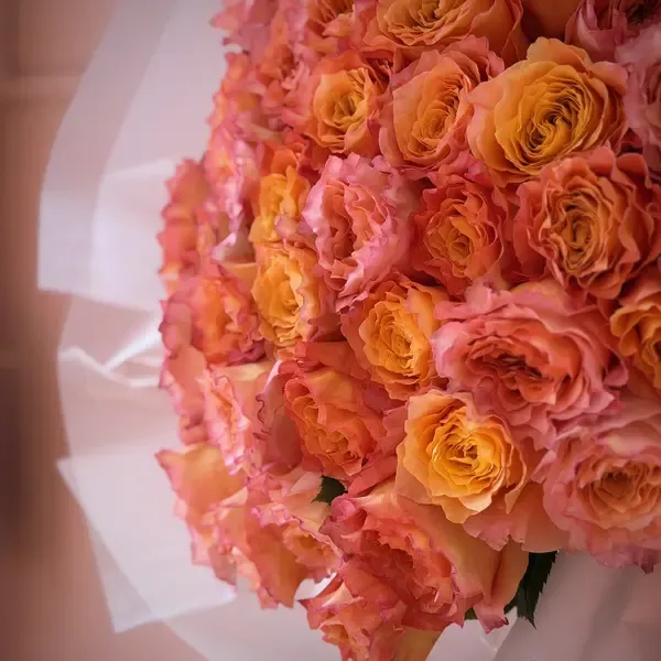 Peachy Orange Long Stem Roses Bouquet