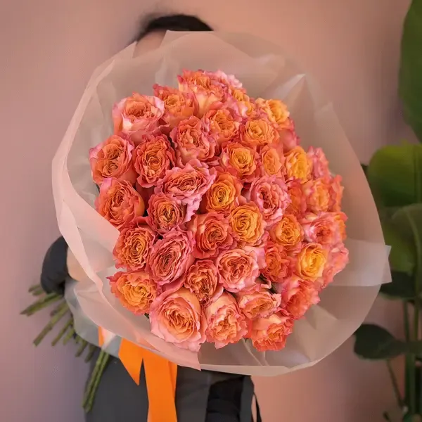 Peachy Orange Long Stem Roses Bouquet