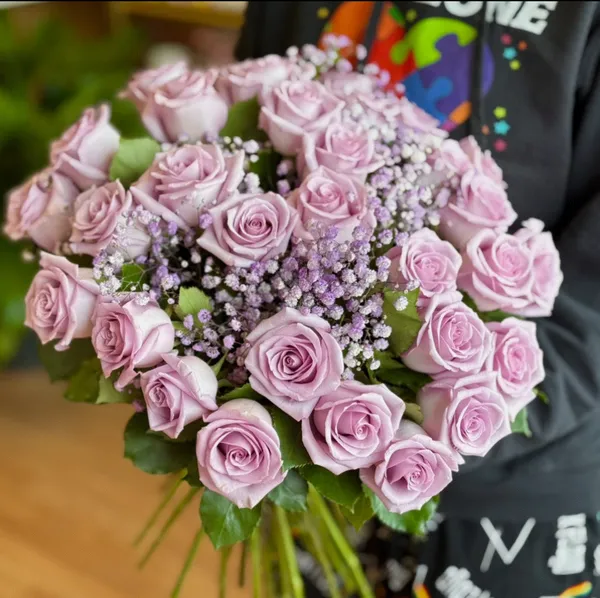 Victoria Lavender Roses & Baby Breath Flower Bouquet