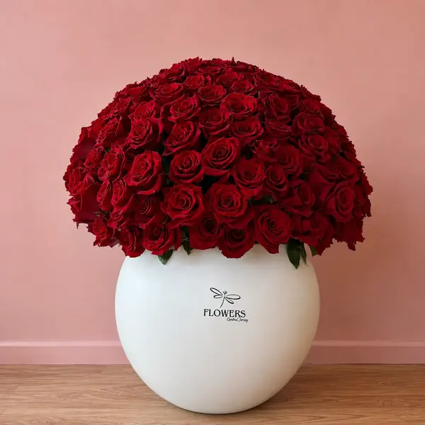 Wow Arrangement 300 red Roses in a Signature White Vase