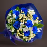 LUNA Blue Roses & White Alstroemeria Flower Bouquet