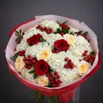 Anora Red & Cream Roses with Whyte Hydrangea Flower Bouquet