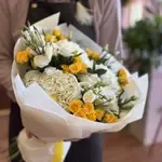Aurora Yellow Roses White Hydrangea & Stock Flower Bouquet