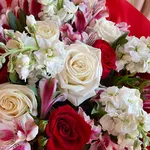 Gloria Red & White Roses and Alstroemeria Flower Bouquet