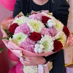 Margo Red Roses Mums & Dianthus Flower Bouquet