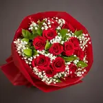 Red Roses & Baby Breath Flower Bouquet
