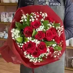 Red Roses & Baby Breath Flower Bouquet