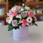 VIOLA Lavender Roses and White Lisianthus Flower Box
